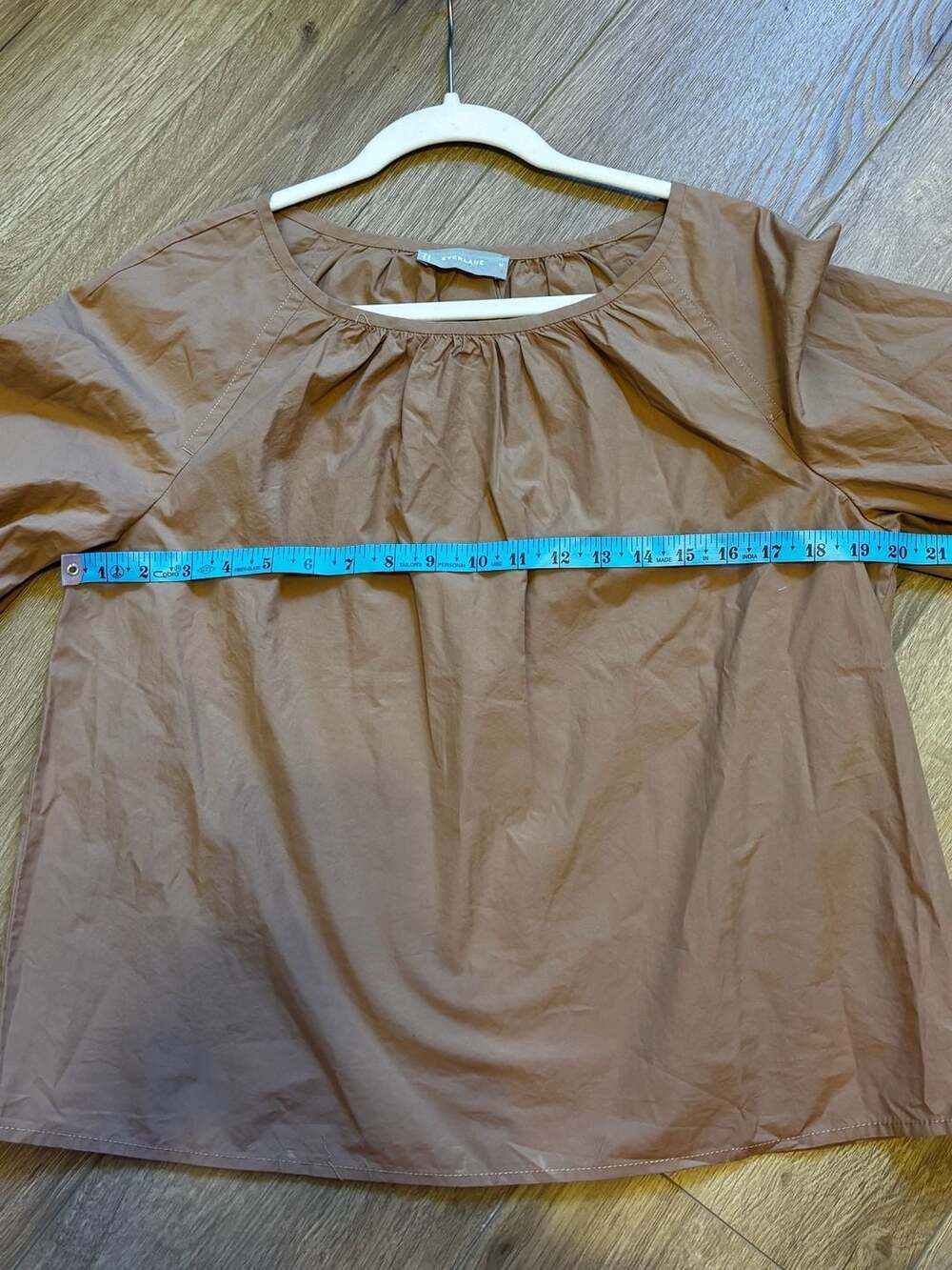 Everlane Cotton Poplin Gathered Neck 3/4 Sleeve Top - Rust - Size M - Picture 5 of 5